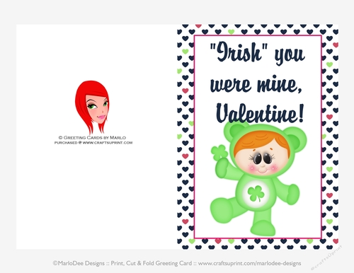 Irish You Were - Childrens Printable Valentines Day 5x7 Greeting Card - Care a Lot Kids Design