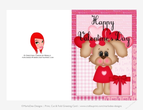Little Gift - Childrens Printable Valentines Day 5x7 Greeting Card - Puppy Dog Design 1