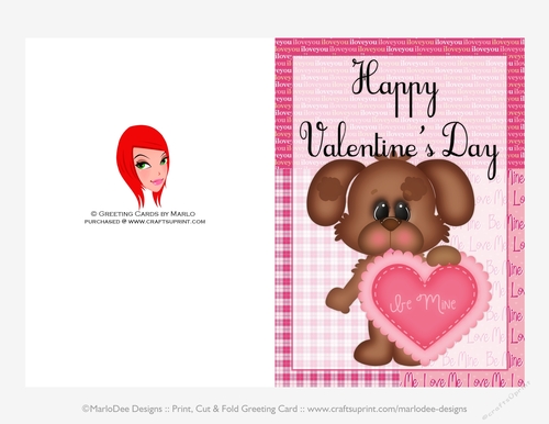 Be Mine - Childrens Printable Valentines Day 5x7 Greeting Card - Puppy Dog Design 1