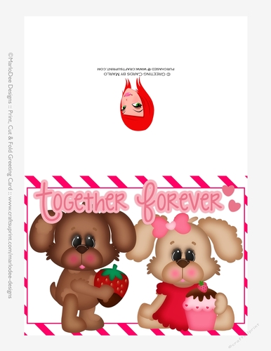 Together Forever - Childrens Printable Valentines Day 5x7 Greeting Card - Puppy Dogs Design 1