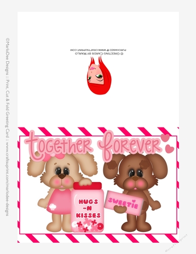 Together Forever - Childrens Printable Valentines Day 5x7 Greeting Card - Puppy Dogs Design 2