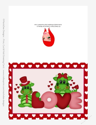 Love - Childrens Printable Valentines Day 5x7 Greeting Card - Dragons Design 1