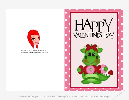 XOXO - Childrens Printable Valentines Day 5x7 Greeting Card - Dragons Design