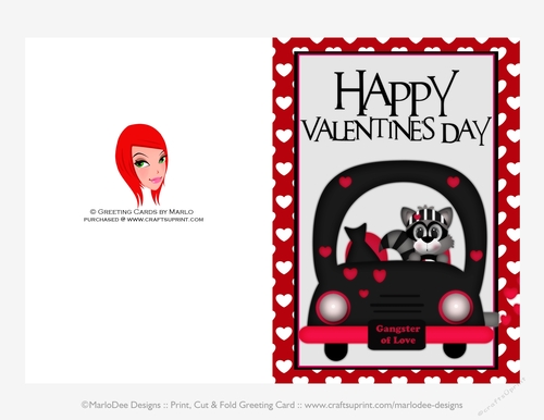 Getaway Car - Childrens Printable Valentines Day 5x7 Greeting Card - Raccoon Design