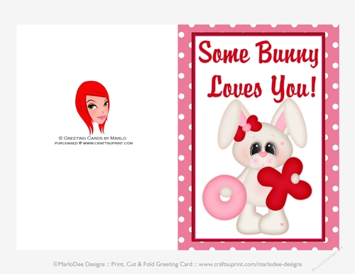 Some Bunny Love You - Childrens Printable Valentines Day 5x7 Greeting Card - Bunny Design 1
