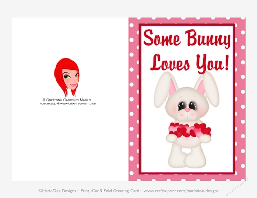 Some Bunny Love You - Childrens Printable Valentines Day 5x7 Greeting Card - Bunny Design 2