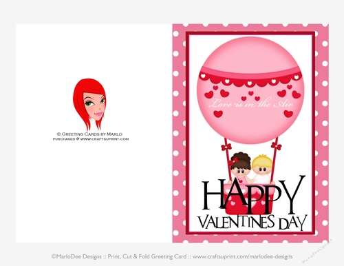 Love is In the Air - Childrens Printable Valentines Day 5x7 Greeting Card - Boy and Girl Design