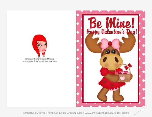 Be Mine - Childrens Printable Valentines Day 5x7 Greeting Card - Molly Moose Design 1