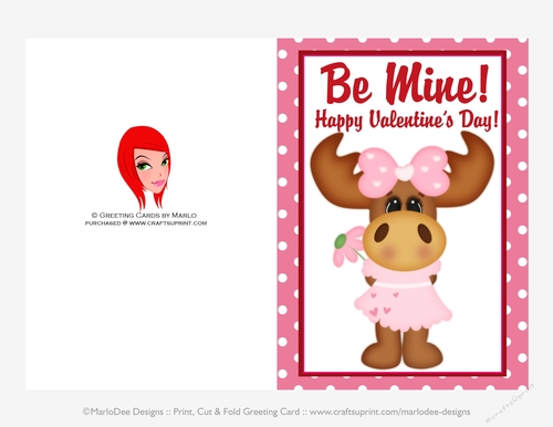 Be Mine - Childrens Printable Valentines Day 5x7 Greeting Card - Molly Moose Design 2