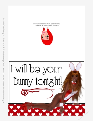 Sexy Dark Skin & Red Hair Bunny - Adult Valentines Day 5x7 Greeting Card 