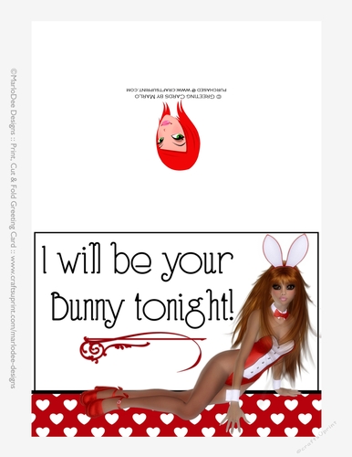 Sexy Light Skin & Red Hair Bunny - Adult Valentines Day 5x7 Greeting Card 