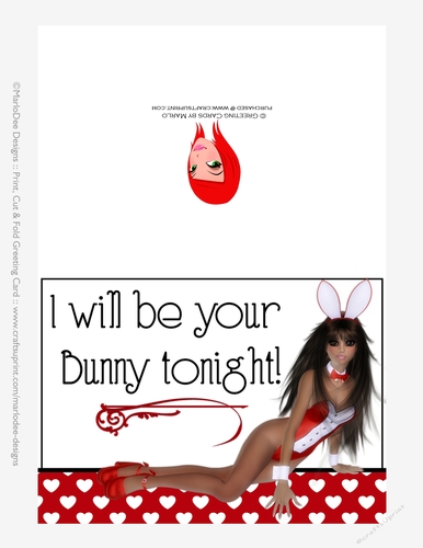 Sexy Light Skin & Brown Hair Bunny - Adult Valentines Day 5x7 Greeting Card 