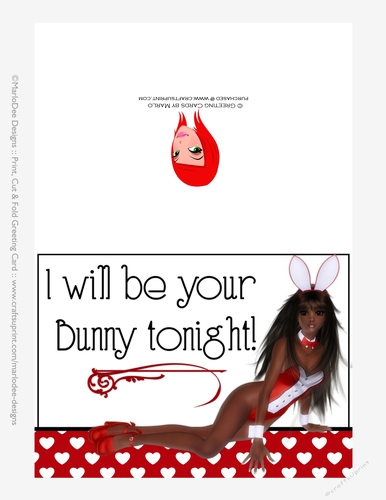 Sexy Dark Skin & Brown Hair Bunny - Adult Valentines Day 5x7 Greeting Card 