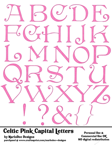 Celtic Irish Style Pink Capital Letters A4 Alphabet Sheet