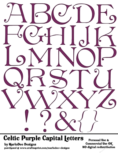 Celtic Irish Style Purple Capital Letters A4 Alphabet Sheet