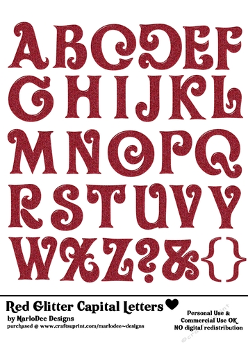 Red Glitter Capital Plastic Look Letters 5x7 Alphabet Sheet - OLVR