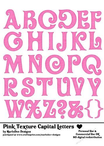 Pink Textured Capital Letters 5x7 Alphabet Sheet - OLVR