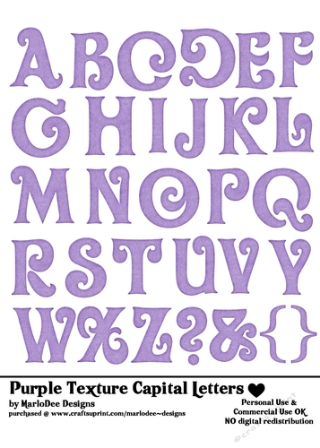 Purple Textured Capital Letters 5x7 Alphabet Sheet - OLVR