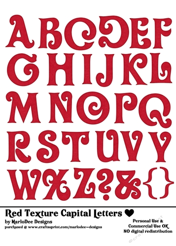 Red Textured Capital Letters 5x7 Alphabet Sheet - OLVR