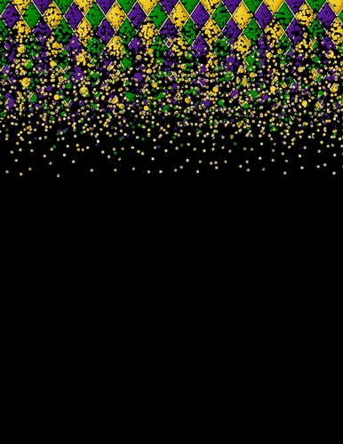 Mardi Gras Harlequin Pattern 1 Confetti Header on A4 Size Black Background {MGPC}