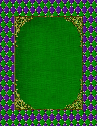 Harlequin Mardi Gras Pattern with Gold Framed Tag - A4 Size Background