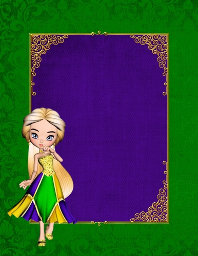 Elegant Green A4 Size Background with Gold Framed Tag & Poser Girl 