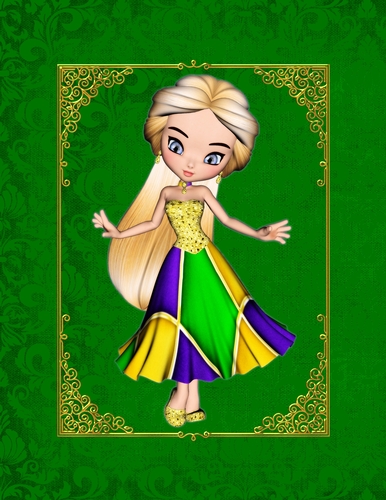 Elegant Green A4 Size Background with Gold Framed Tag & Poser Girl 2