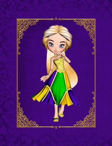 Elegant Purple A4 Size Background with Gold Framed Tag & Poser Girl 2