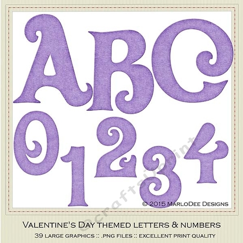 Purple Suede Texture Curled Style Capital Alphabet Letters & Numbers