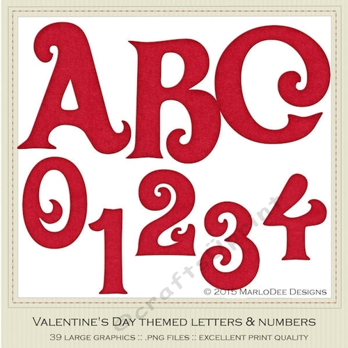 Red Suede Texture Curled Style Capital Alphabet Letters & Numbers
