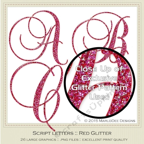 Pink & Red Glitter Mix - Capital Alphabet Script Letters
