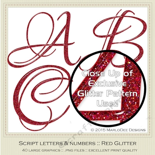 Red Glitter Mix - Capital Alphabet Elegant Script Letters & Numbers