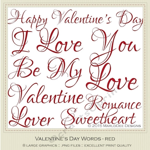 Red Texture Script Valentines Day Word Art Graphics