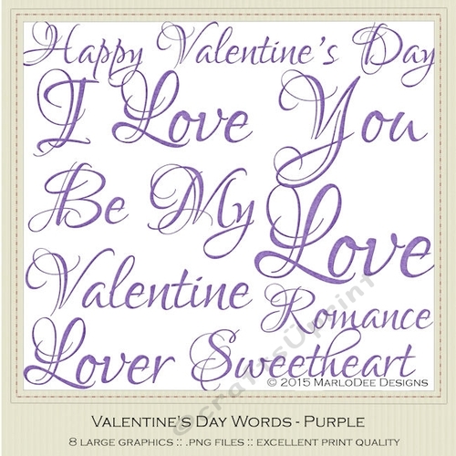 Purple Texture Script Valentines Day Word Art Graphics