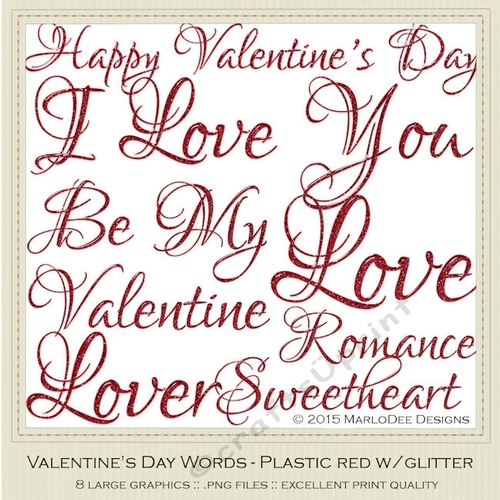 Red Glitter Texture Script Valentines Day Word Art Graphics