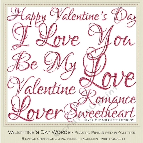 Pink & Red Glitter Texture Script Valentines Day Word Art Graphics