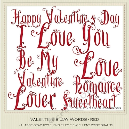Red Texture Curled Valentines Day Word Art Graphics