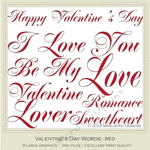 Red Texture Elegant Script Valentines Day Word Art Graphics