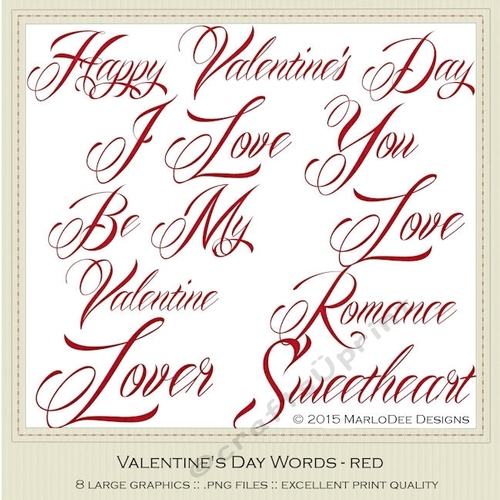 Red Texture Elegant Script Valentines Day Word Art Graphics 2