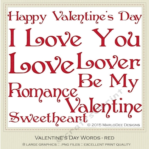 Red Texture Curled Standard Valentines Day Word Art Graphics 