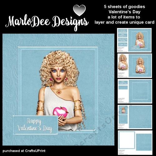 Lovely Fantasy Greek Goddess Woman - Blue Valentine & Birthday Mini Card Kit