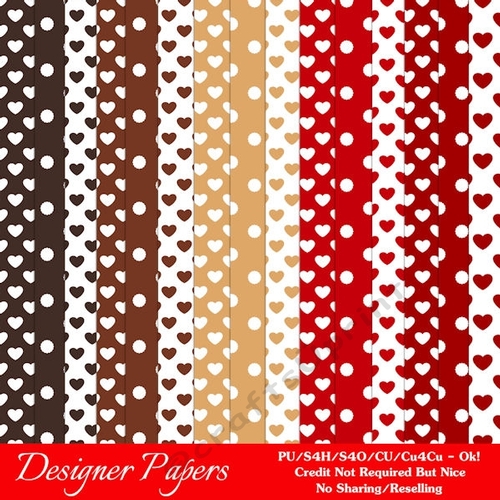 Valentines Day Colors 18 - Polka Dots & Heart Patterns Paper A4 Size Backgrounds 