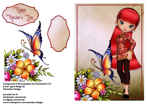 Asian Cookie Girl Quick Mothers Day Card Sheet