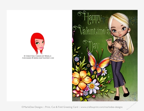 Dirty Blonde Hair Asian Cookie Girl Quick Cut & Fold Valentines Day 5x7 Greeting Card