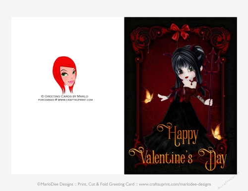 Little Cookie Girl Devil Quick Cut & Fold Valentines Day 5x7 Greeting Card - Black Hair
