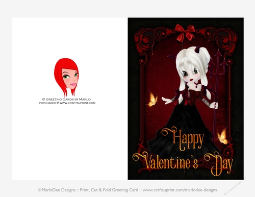 Little Cookie Girl Devil Quick Cut & Fold Valentines Day 5x7 Greeting Card - Blonde Hair