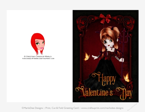 Little Cookie Girl Devil Quick Cut & Fold Valentines Day 5x7 Greeting Card - Red Hair