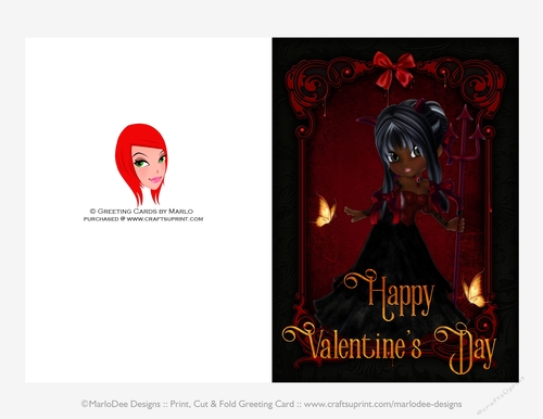 Little Cookie Girl Devil Quick Cut & Fold Valentines Day 5x7 Greeting Card - Black Hair 2