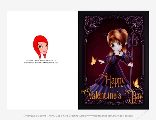 Little Cookie Girl Devil Quick Cut & Fold Valentines Day 5x7 Greeting Card - Red Hair 2