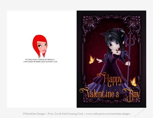 Little Cookie Girl Devil Quick Cut & Fold Valentines Day 5x7 Greeting Card - Black Hair 3